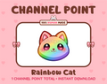 Cute rainbow cat channel point icon with pink eyes for Twitch.