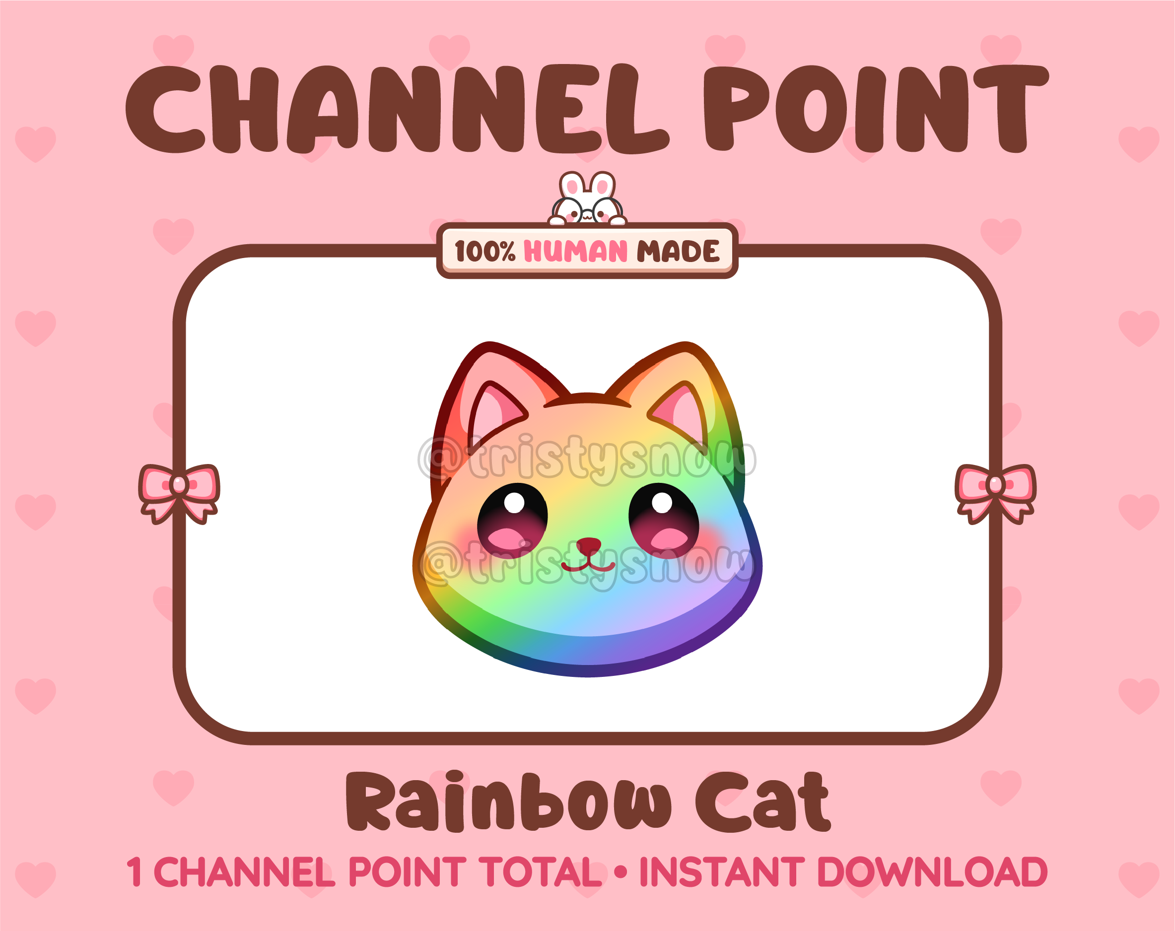Cute rainbow cat channel point icon with pink eyes for Twitch.