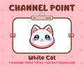 Cute white cat channel point icon with blue eyes for Twitch.