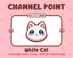 Cute white cat channel point icon with blue eyes for Twitch.
