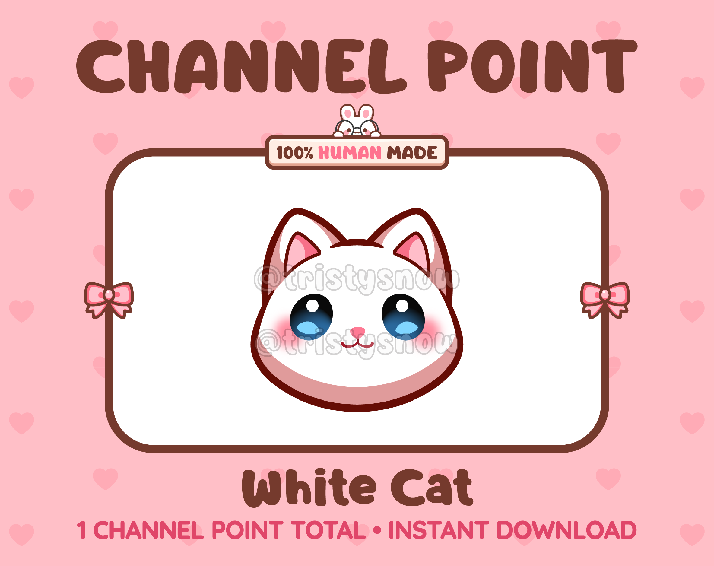 Cute white cat channel point icon with blue eyes for Twitch.