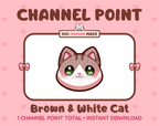 Cute brown and white cat channel point icon with green eyes for Twitch.
