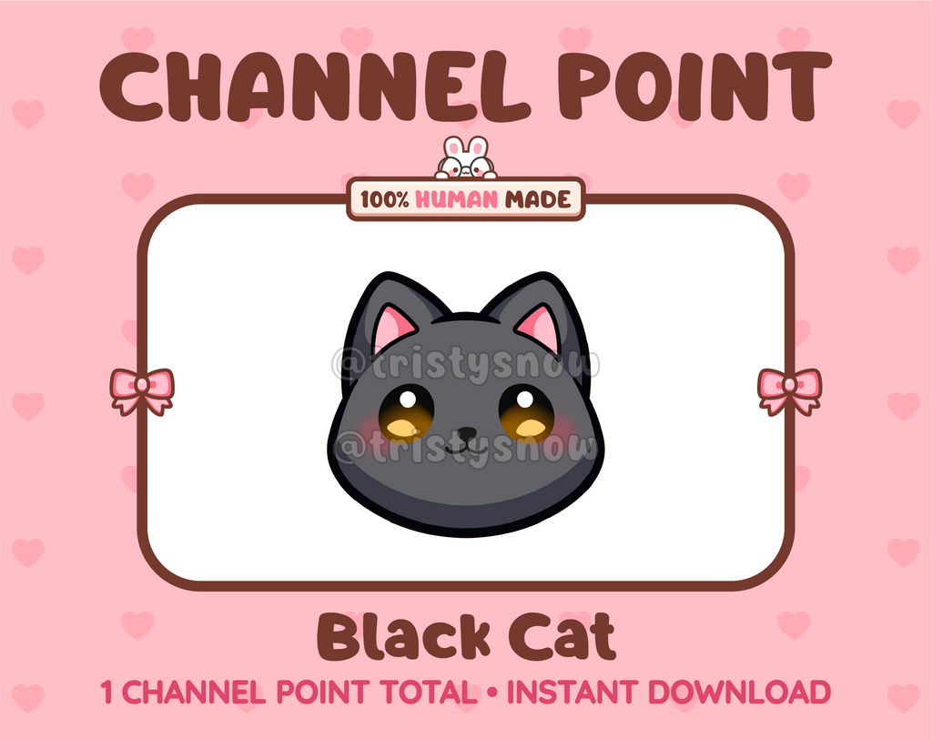 Cute black cat channel point icon with yellow eyes for Twitch.