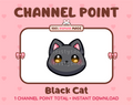 Cute black cat channel point icon with yellow eyes for Twitch.
