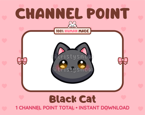 Cute black cat channel point icon with yellow eyes for Twitch.