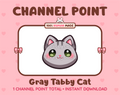 Cute gray tabby cat channel point icon with green eyes for Twitch.