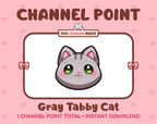 Cute gray tabby cat channel point icon with green eyes for Twitch.
