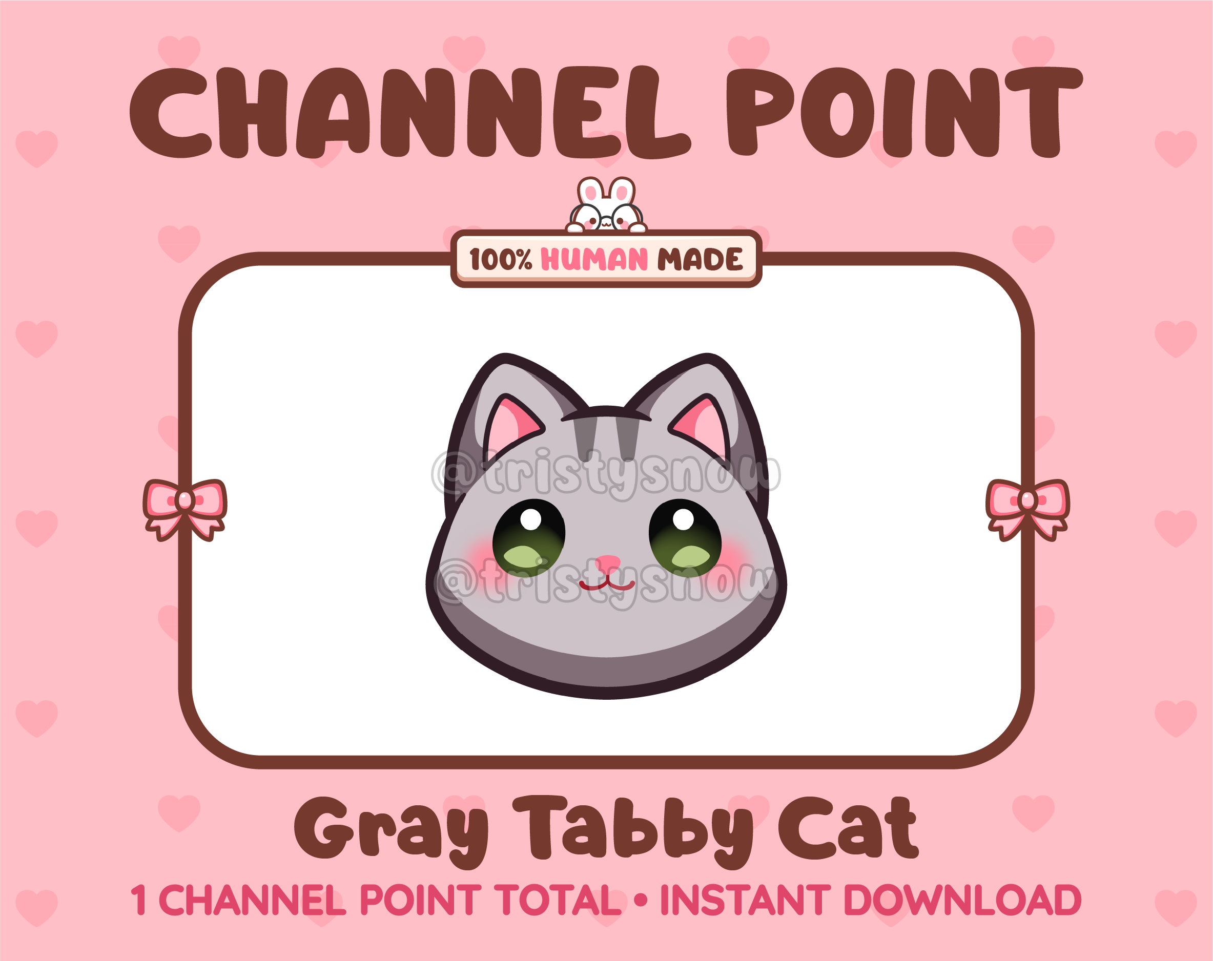 Cute gray tabby cat channel point icon with green eyes for Twitch.