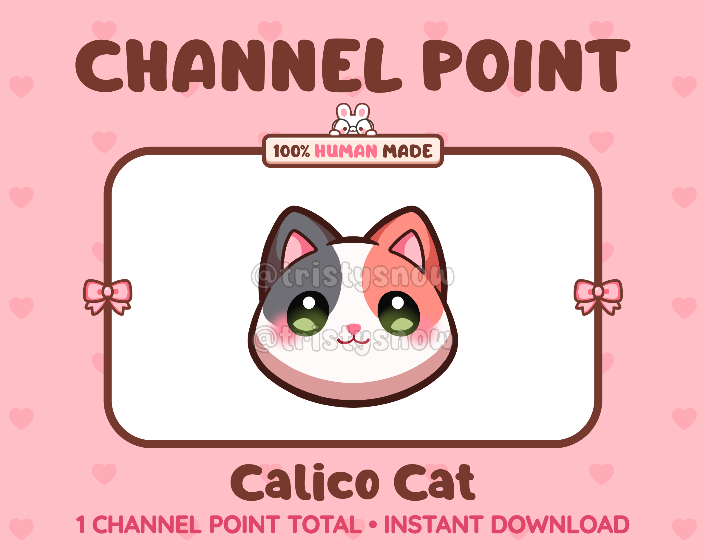 Cute calico cat channel point icon with green eyes for Twitch.