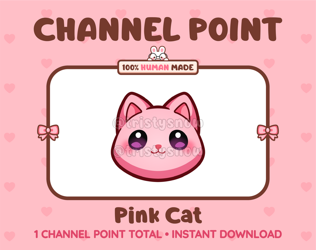 Cute pink cat channel point icon with purple eyes for Twitch.