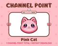 Cute pink cat channel point icon with purple eyes for Twitch.