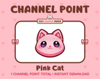 Cute pink cat channel point icon with purple eyes for Twitch.