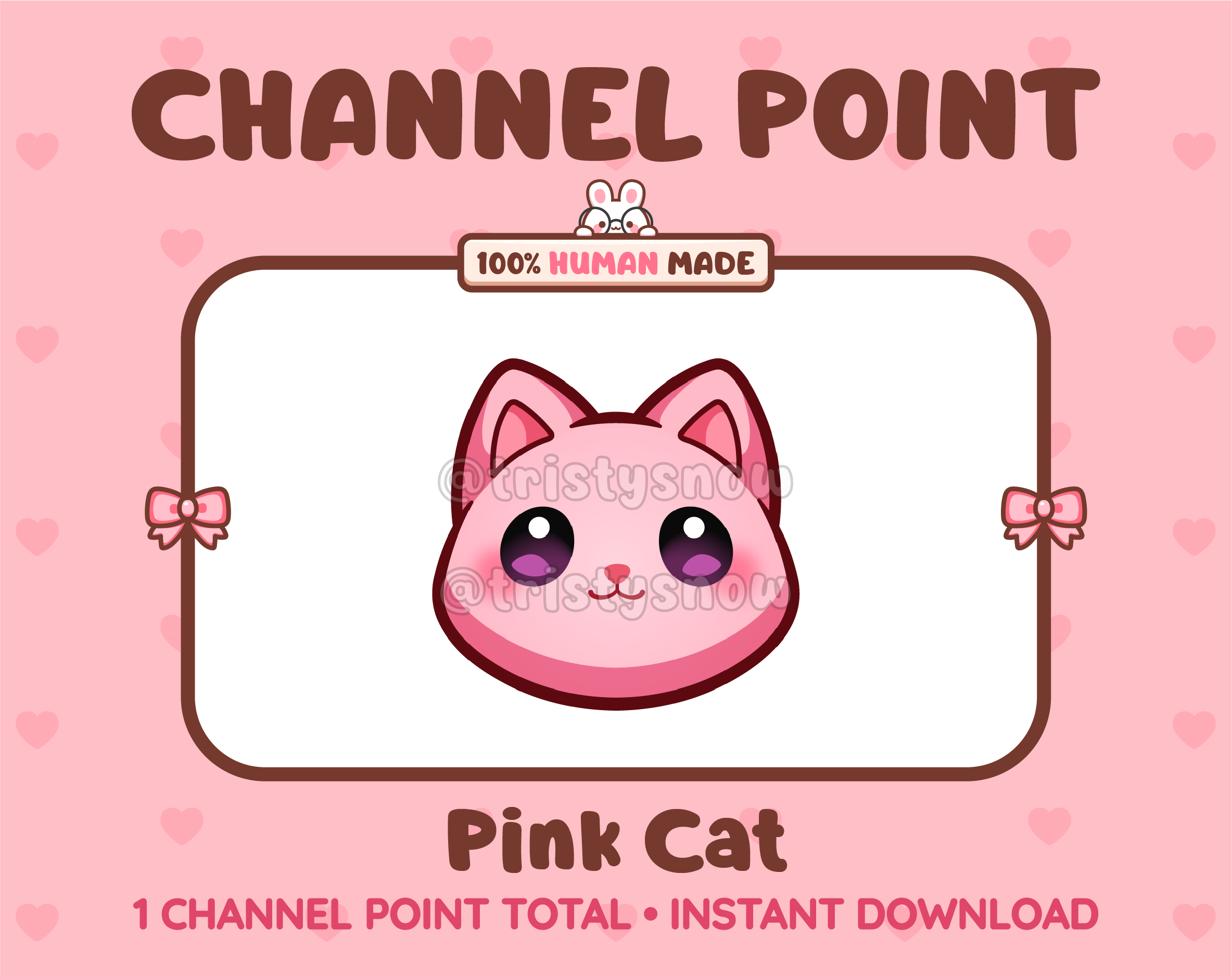 Cute pink cat channel point icon with purple eyes for Twitch.
