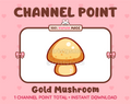 Gold Mushroom Twitch channel point icon.