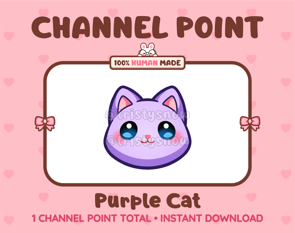 Cute purple cat channel point icon with blue eyes for Twitch.