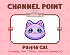 Cute purple cat channel point icon with blue eyes for Twitch.