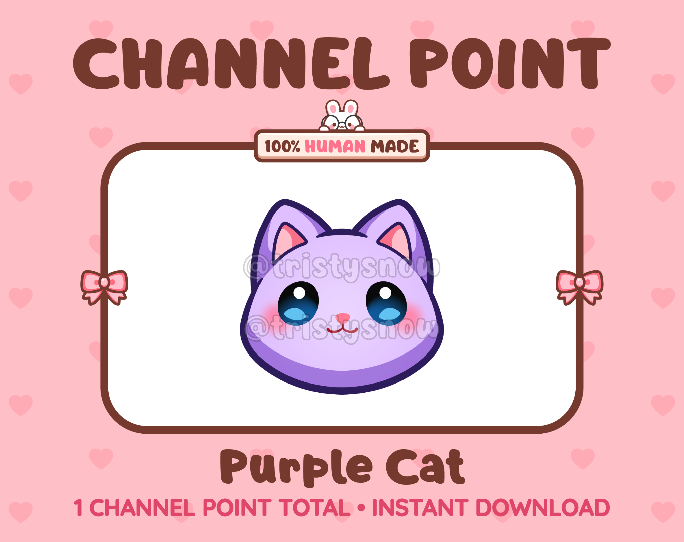 Cute purple cat channel point icon with blue eyes for Twitch.