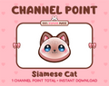 Cute siamese cat channel point icon with blue eyes for Twitch.