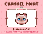 Cute siamese cat channel point icon with blue eyes for Twitch.