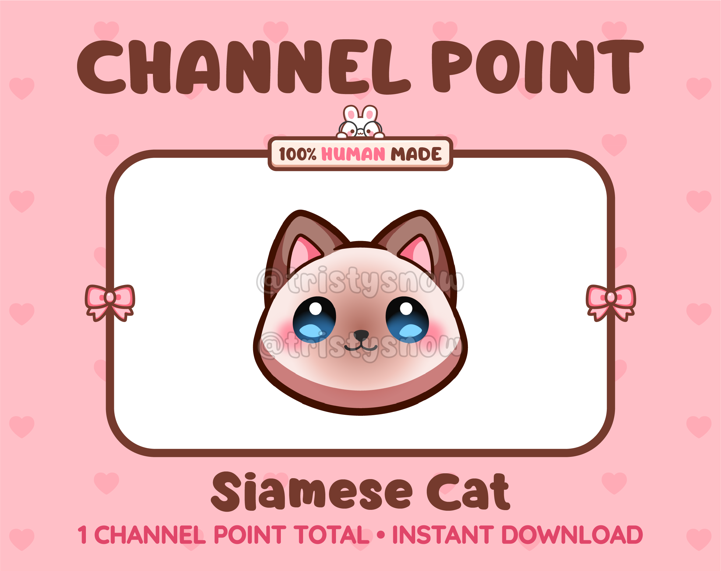 Cute siamese cat channel point icon with blue eyes for Twitch.