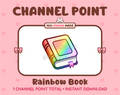 Rainbow Book Twitch channel point icon.