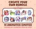 Create your own bundle listing preview displaying 10 sample emotes.