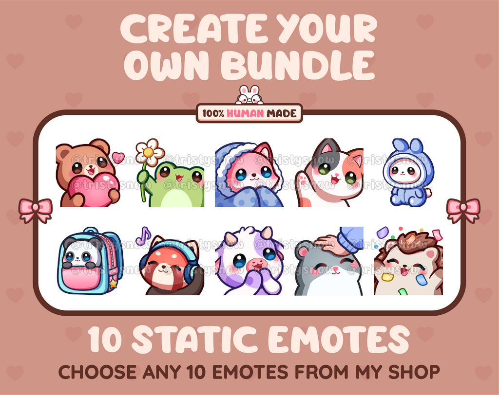 Create your own bundle listing preview displaying 10 sample emotes.