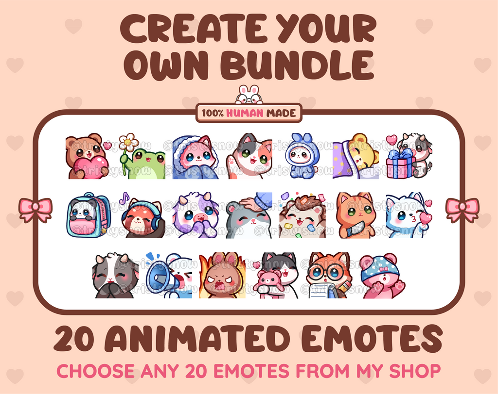 Create your own bundle listing preview displaying 20 sample emotes.