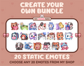 Create your own bundle listing preview displaying 20 sample emotes.