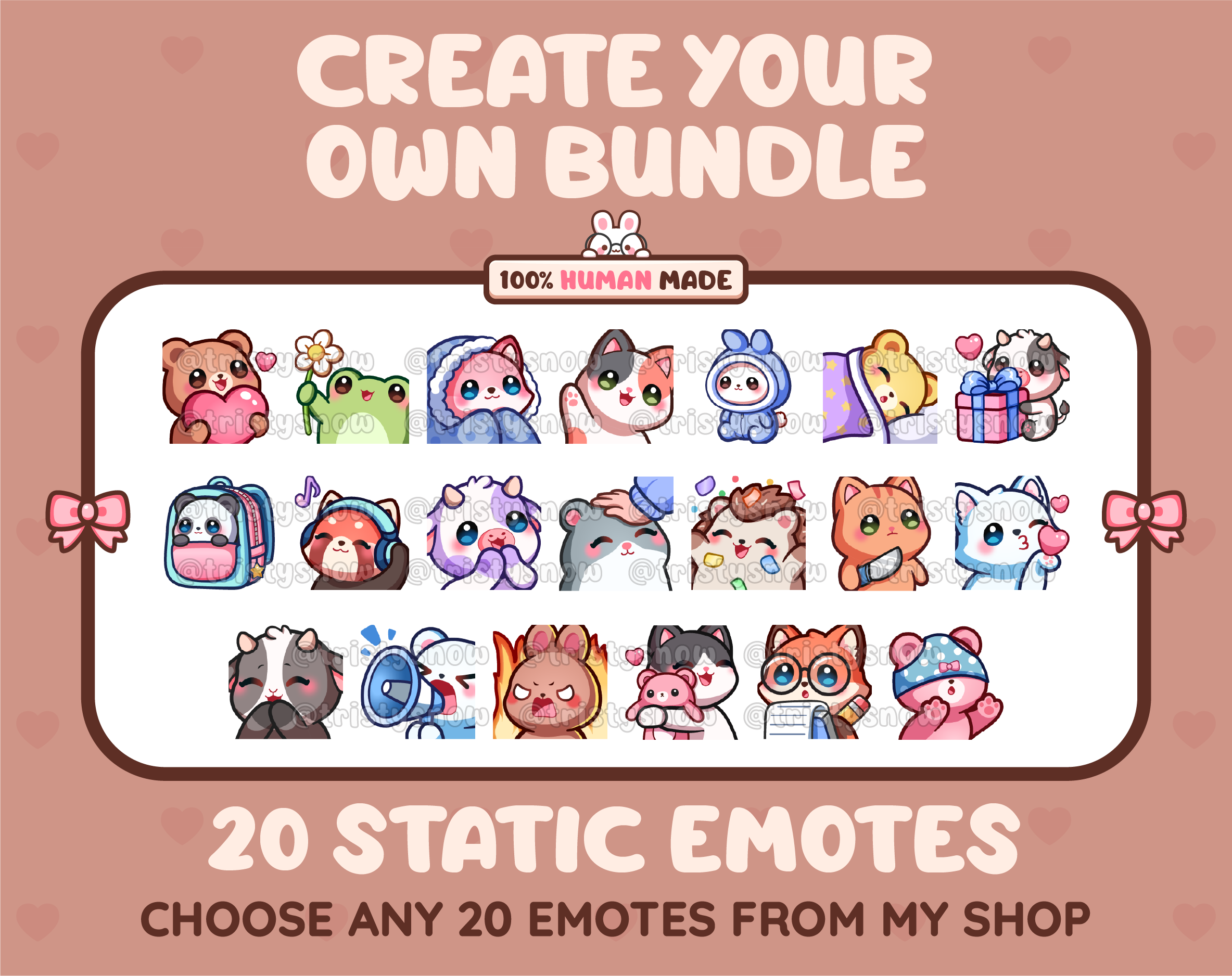 Create your own bundle listing preview displaying 20 sample emotes.