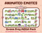Frog animated Twitch emote mega pack GIF preview showing all 50 emote animations.