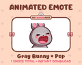 Gray Bunny emote preview displaying a cute gray bunny pop emote.