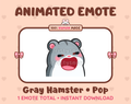 Gray Hamster emote preview displaying a cute gray hamster pop emote.