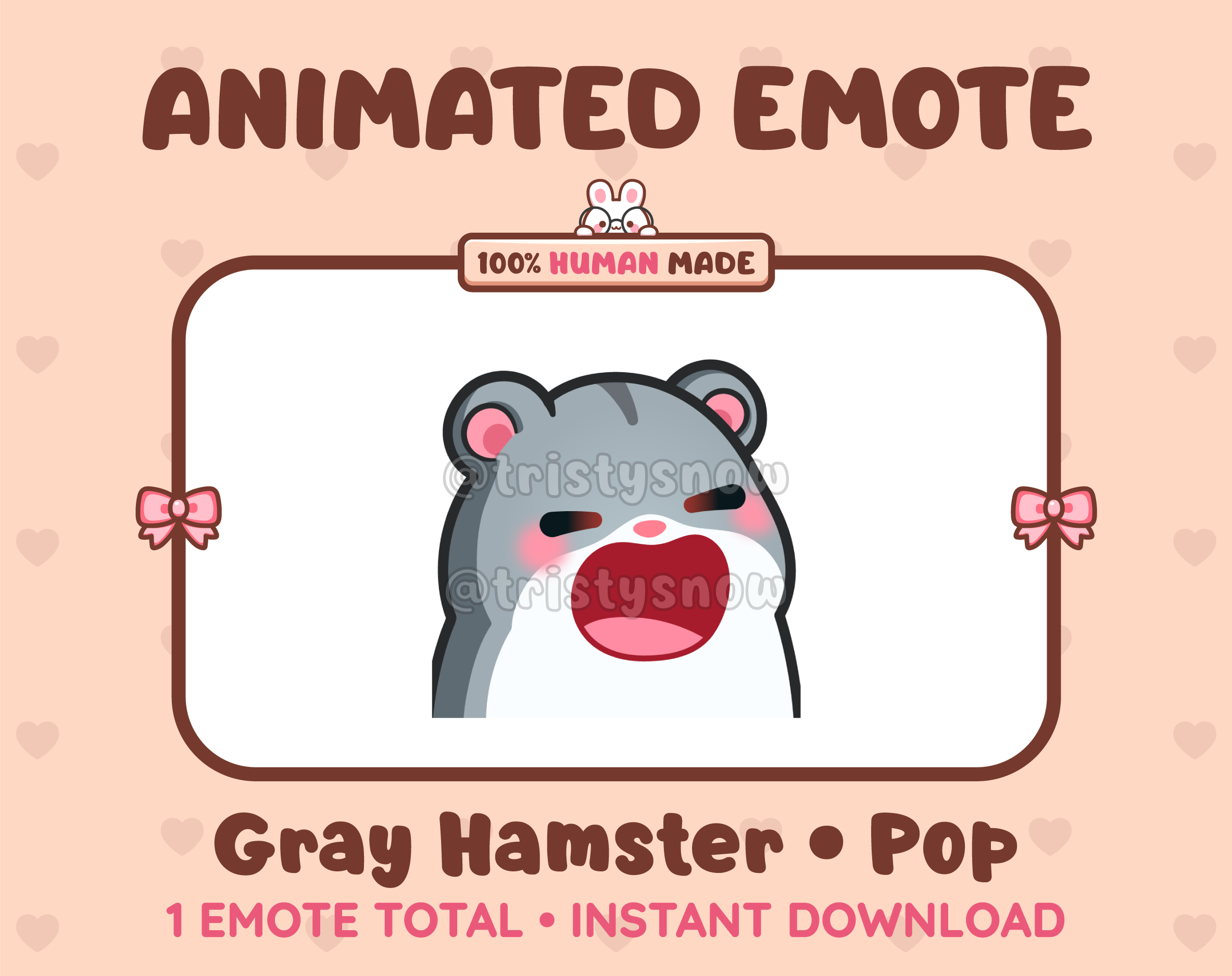 Gray Hamster emote preview displaying a cute gray hamster pop emote.
