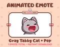Gray Tabby Cat emote preview displaying a cute gray tabby cat pop emote.