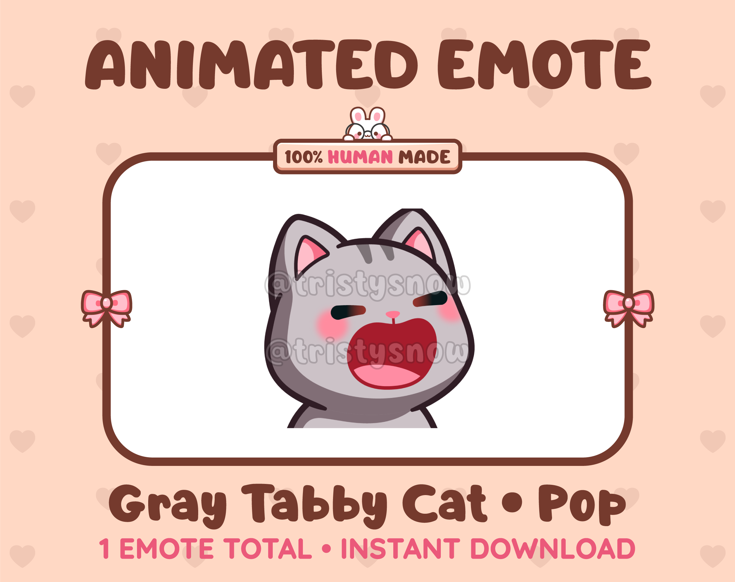 Gray Tabby Cat emote preview displaying a cute gray tabby cat pop emote.