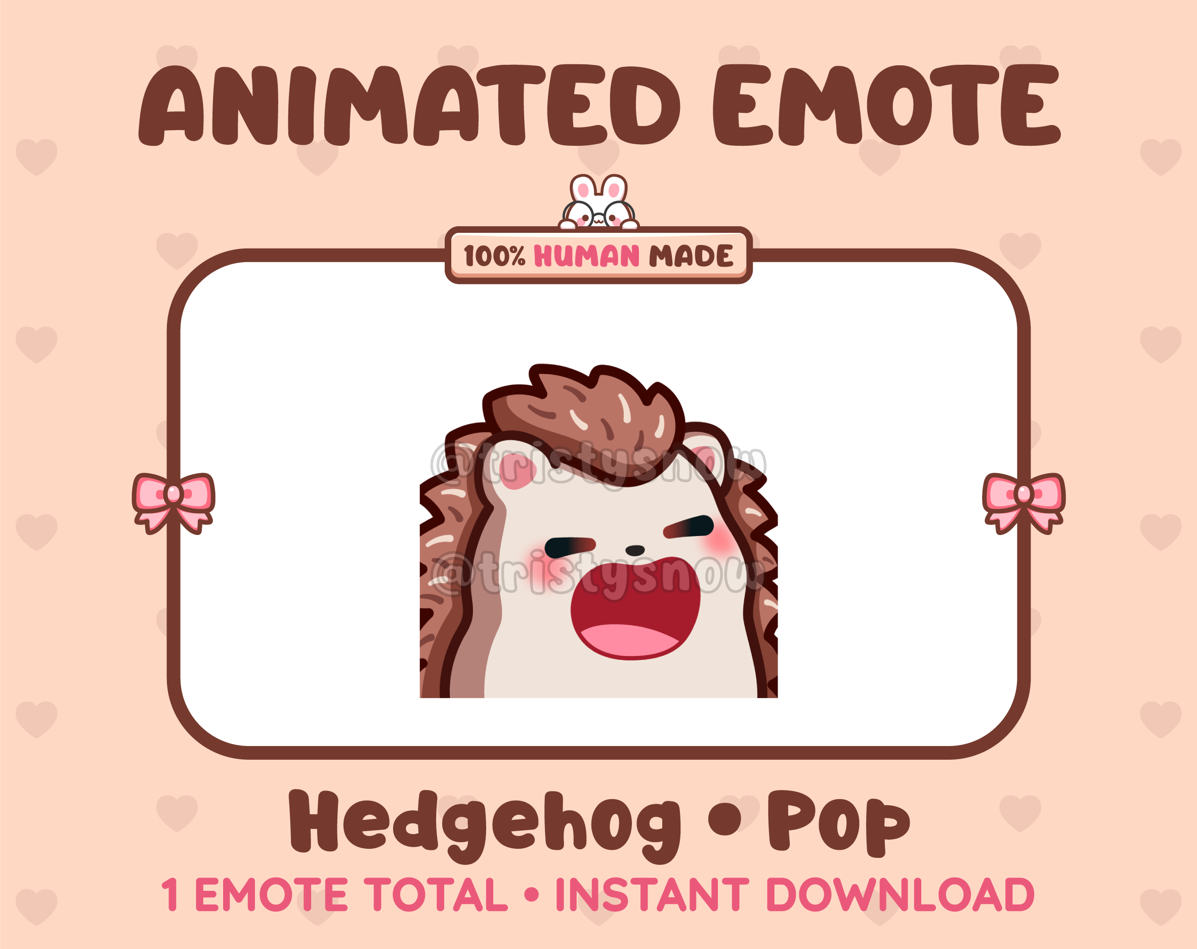 Hedgehog emote preview displaying a cute hedgehog pop emote.
