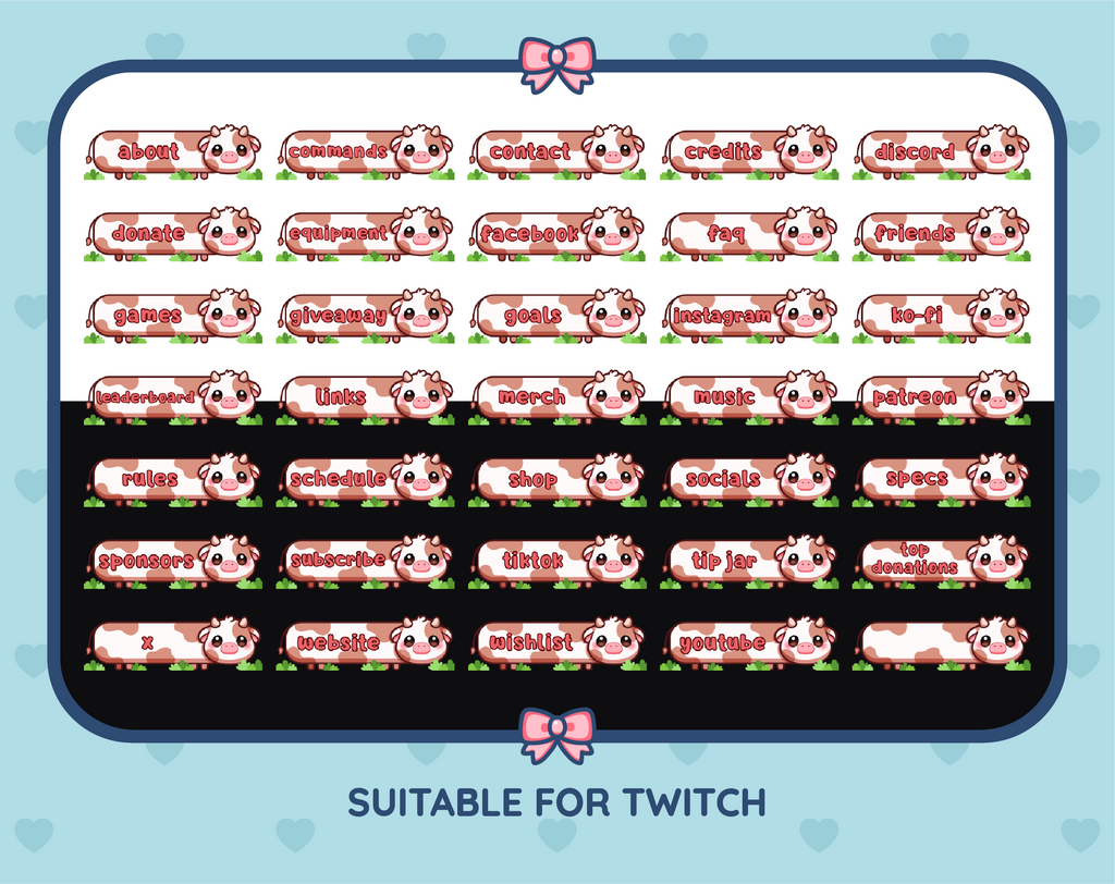 Brown Cow Twitch panel pack displaying all 35 included panel designs.