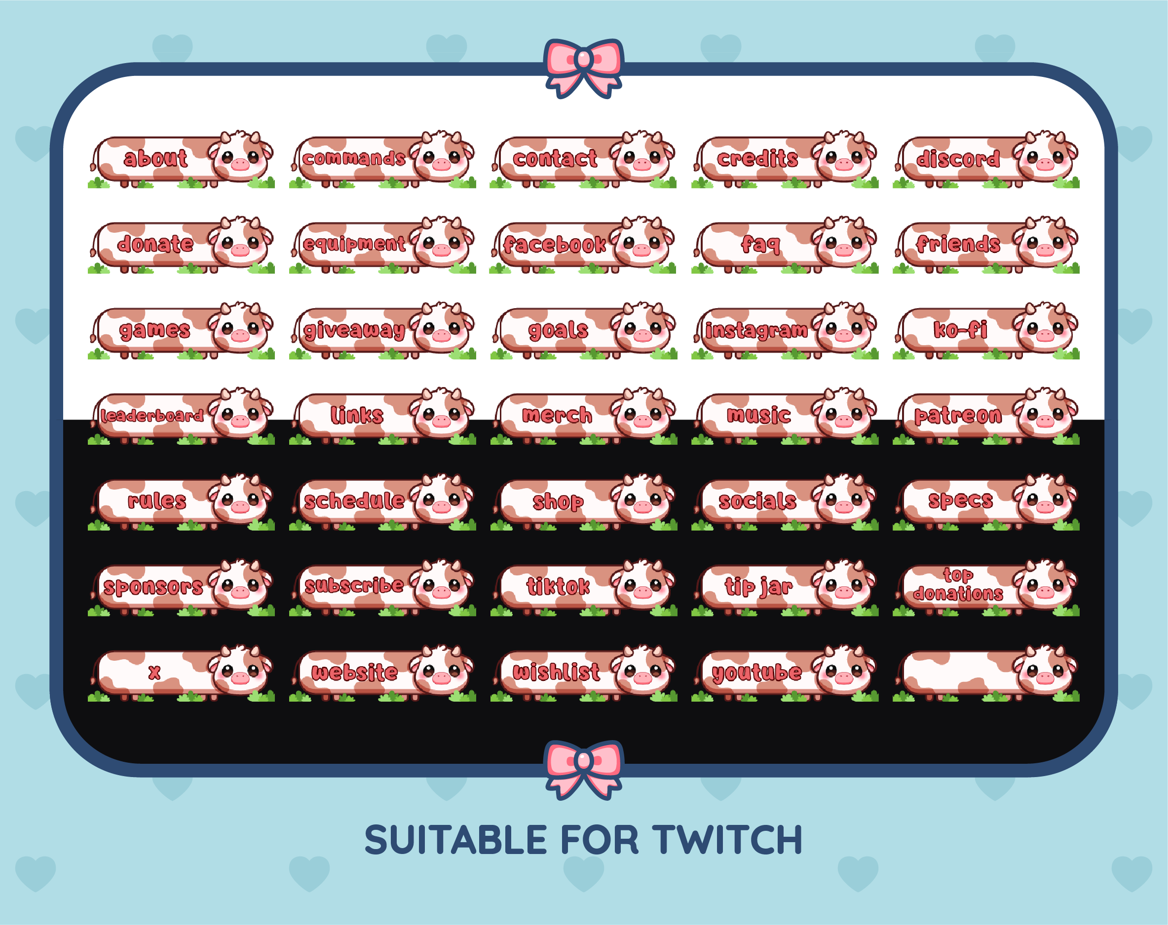 Brown Cow Twitch panel pack displaying all 35 included panel designs.