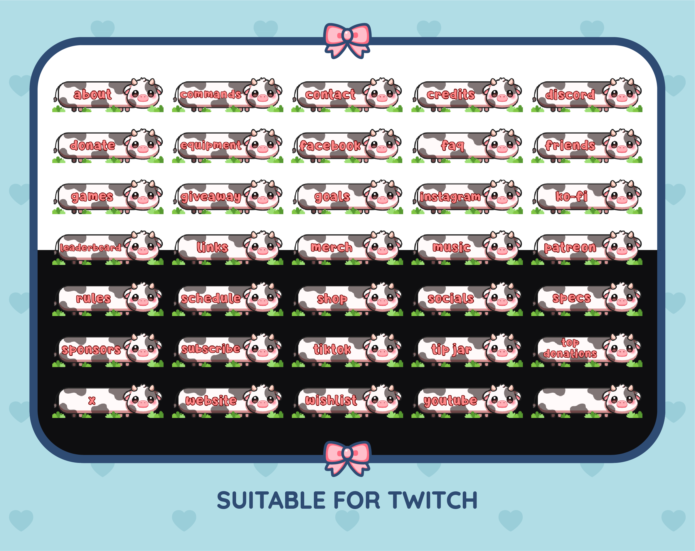 Black Cow Twitch panel pack displaying all 35 included panel designs.