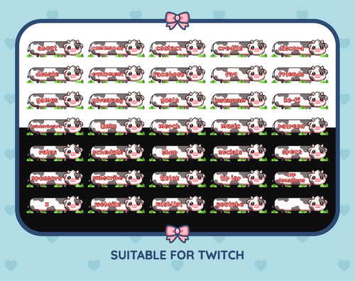 Black Cow Twitch panel pack displaying all 35 included panel designs.