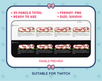 Brown Cow Twitch panel pack preview showing panel examples, PNG format, and 320x100 panel dimensions.