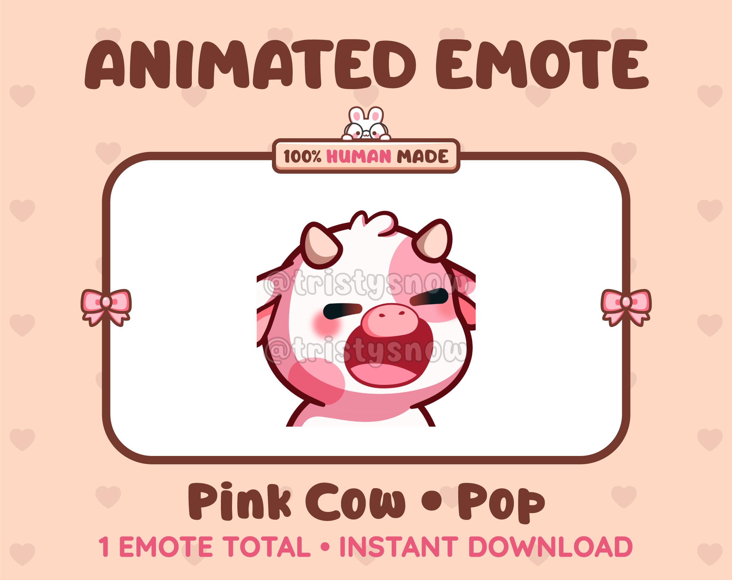 Pink Cow emote preview displaying a cute pink cow pop emote.