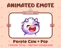 Purple Cow emote preview displaying a cute purple cow pop emote.