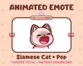 Siamese Cat emote preview displaying a cute siamese cat pop emote.