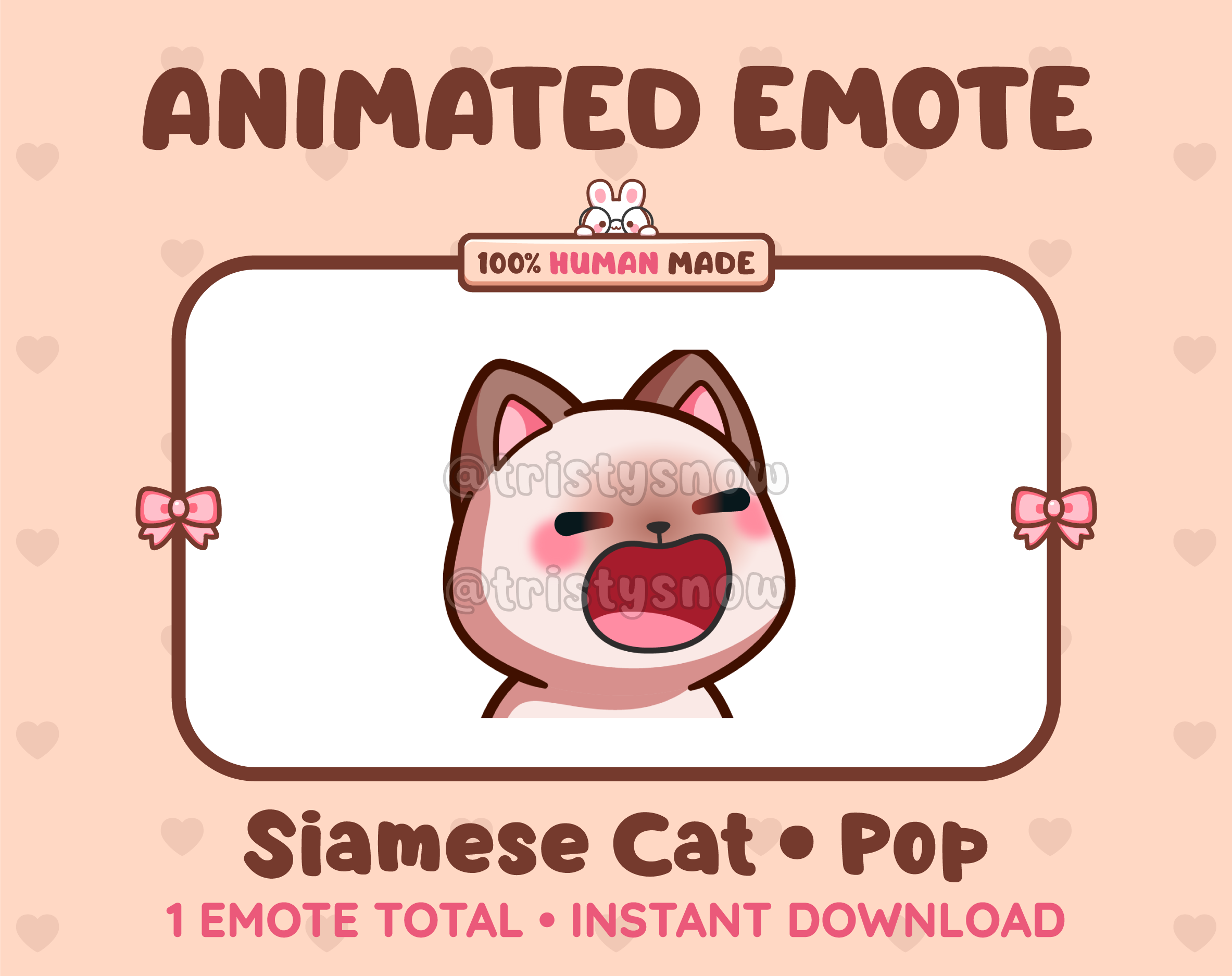 Siamese Cat emote preview displaying a cute siamese cat pop emote.