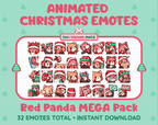 Red Panda Christmas animated Twitch emote mega pack GIF preview showing all 32 emote animations.