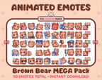 Brown Bear animated Twitch emote mega pack GIF preview showing all 50 emote animations.