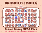 Brown Bunny animated Twitch emote mega pack GIF preview showing all 50 emote animations.
