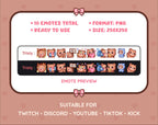 Brown Bear Twitch emote pack preview displaying all 10 emotes with format and size information.